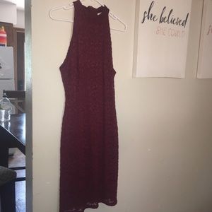 Burgundy High Neck Dress